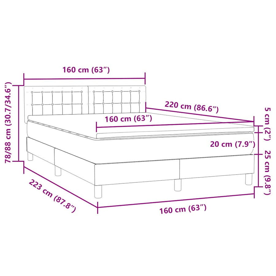 Boxspring met matras fluweel roze 160x220 cm