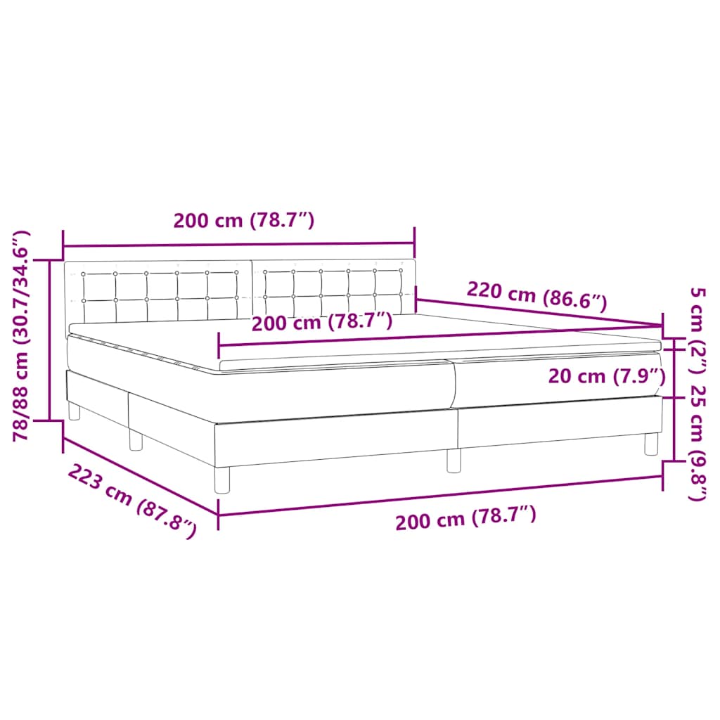 Boxspring met matras fluweel lichtgrijs 200x220 cm