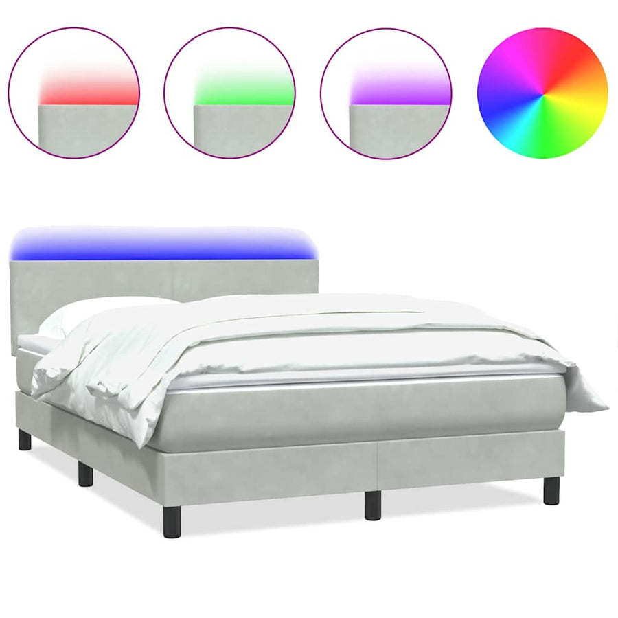 Boxspring met matras en LED fluweel lichtgrijs 160x210 cm