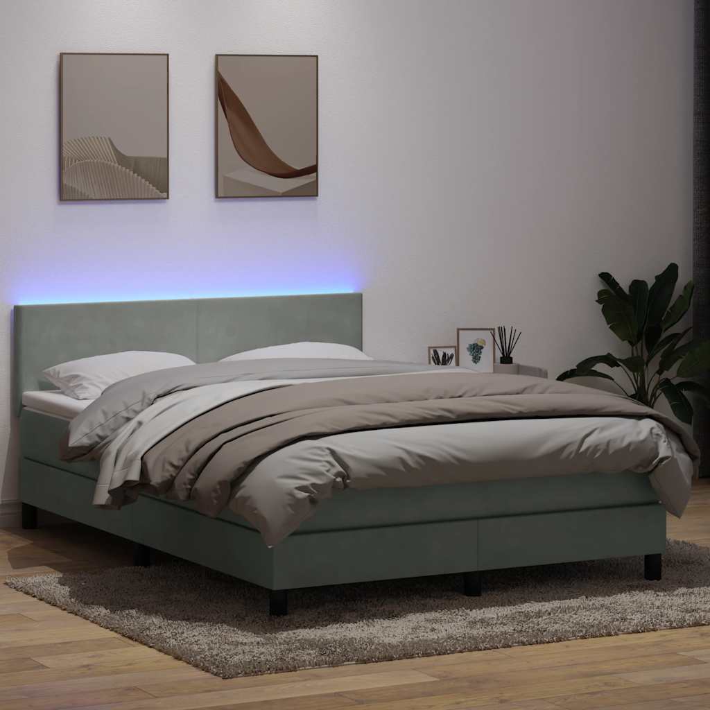 Boxspring met matras en LED fluweel lichtgrijs 160x210 cm