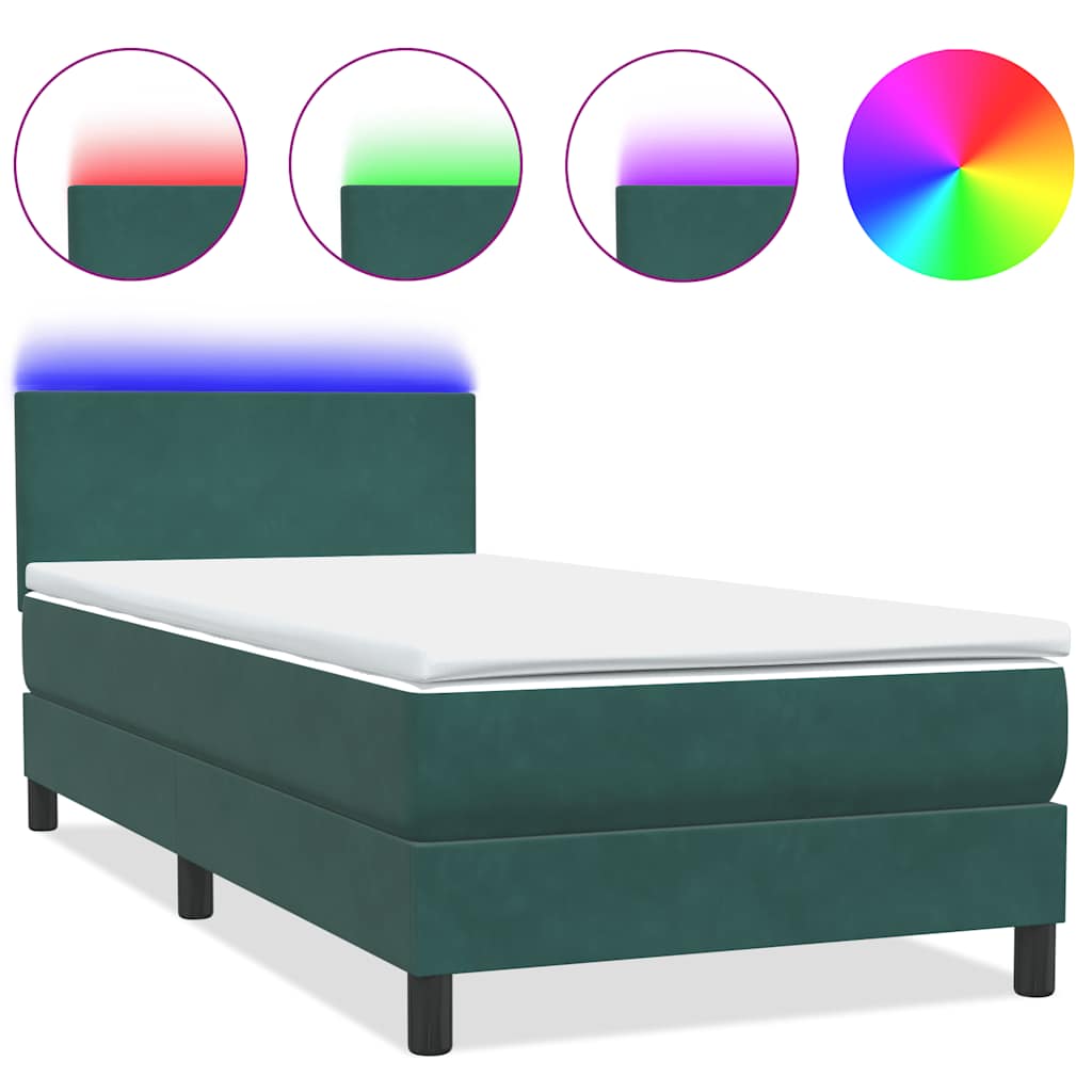 Boxspring met matras en LED fluweel donkergroen 80x220 cm