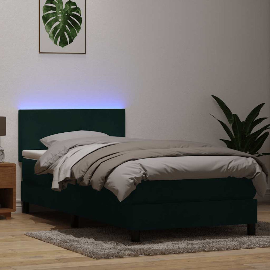 Boxspring met matras en LED fluweel donkergroen 80x220 cm