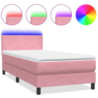 Boxspring met matras en LED fluweel roze 80x220 cm