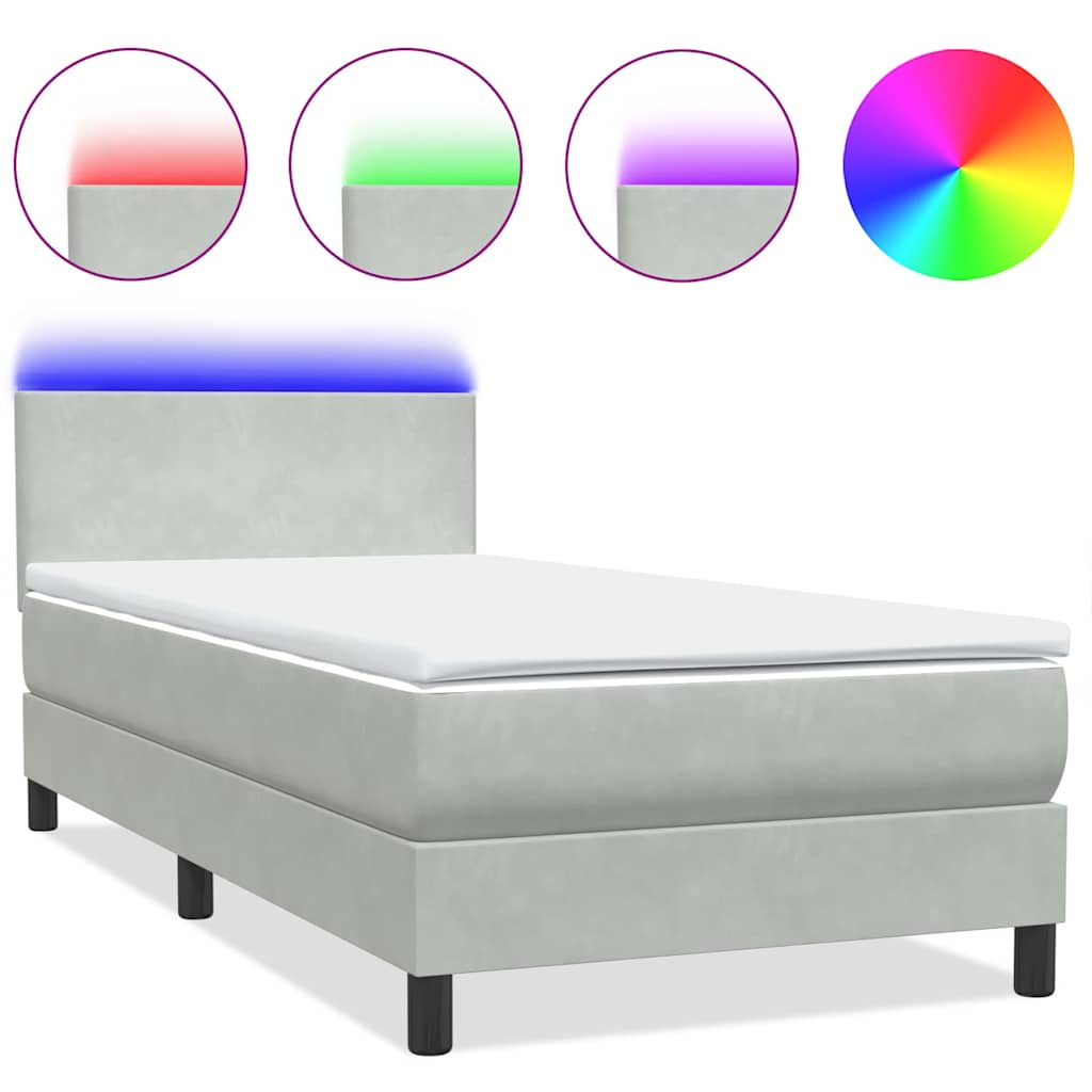 Boxspring met matras en LED fluweel lichtgrijs 90x220 cm