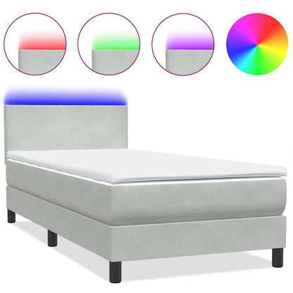 Boxspring met matras en LED fluweel lichtgrijs 90x220 cm
