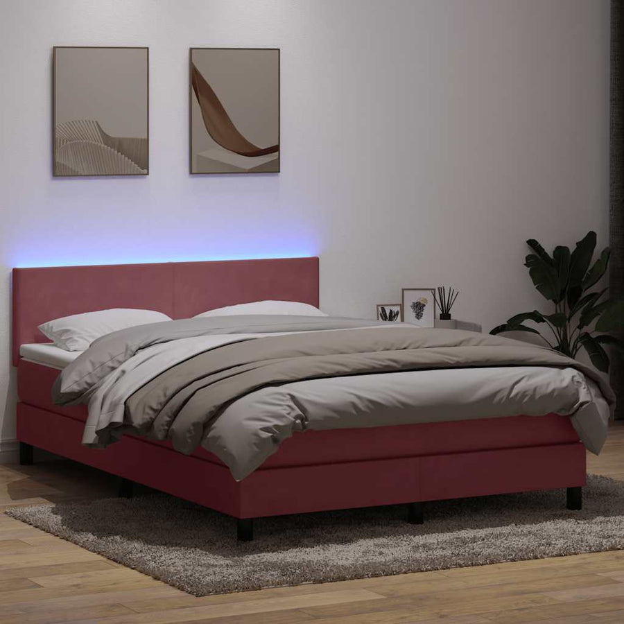 Boxspring met matras fluweel roze 140x220 cm