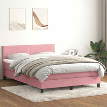 Boxspring met matras fluweel roze 140x220 cm