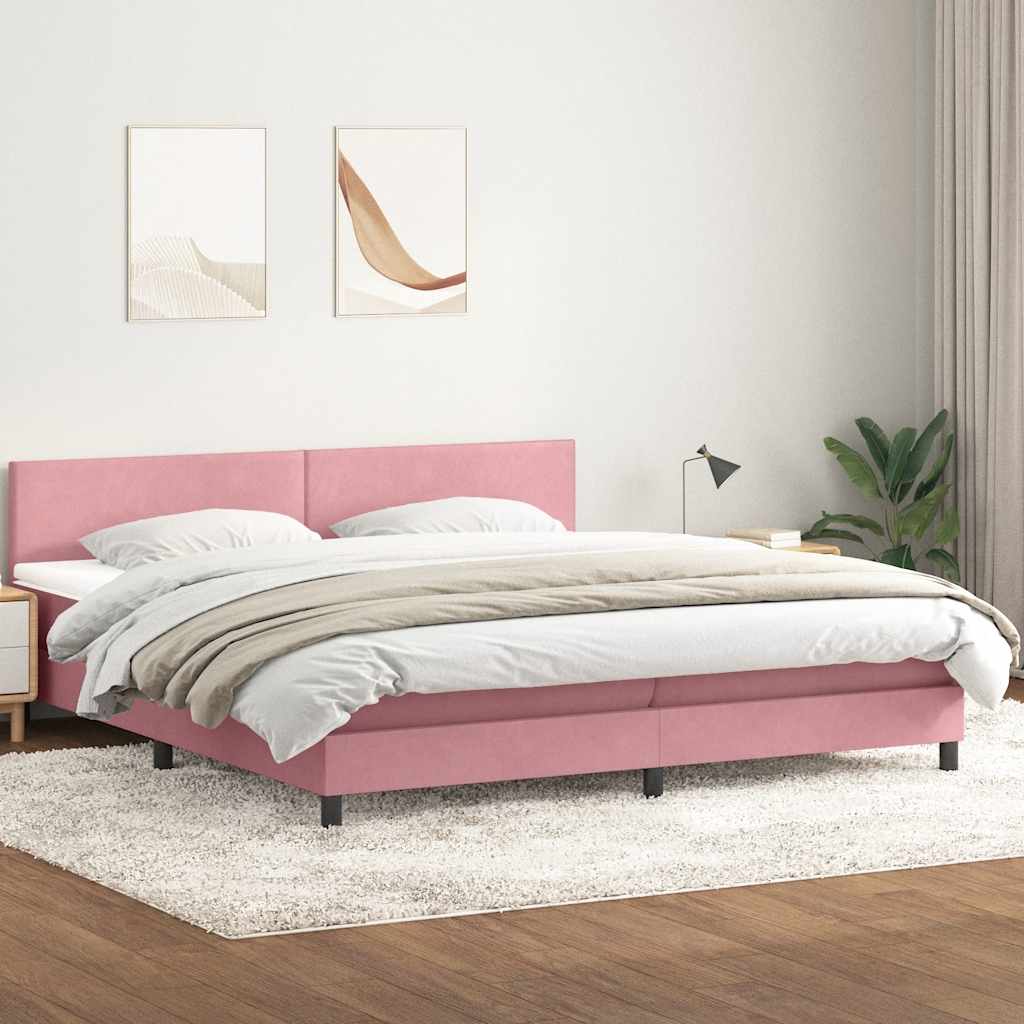 Boxspring met matras en LED fluweel roze 200x220 cm