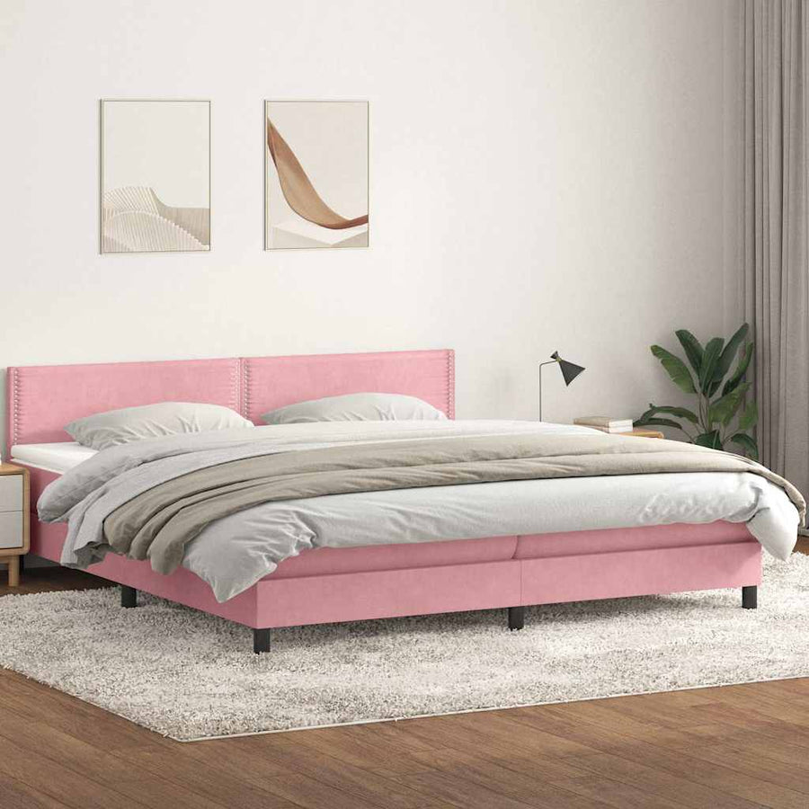 Boxspring met matras fluweel roze 180x210 cm