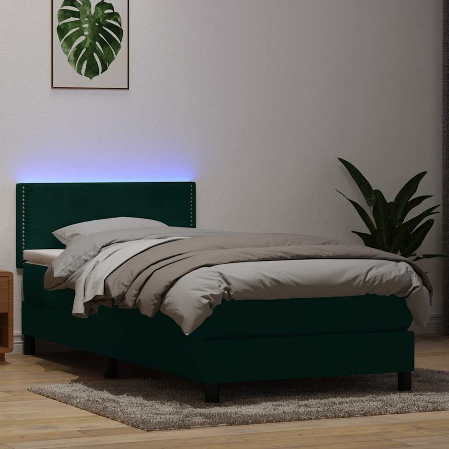 Boxspring met matras fluweel donkergroen 80x220 cm