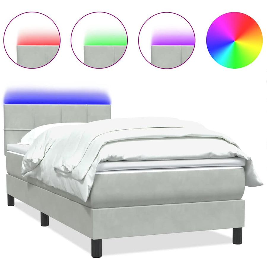 Boxspring met matras en LED fluweel lichtgrijs 80x210 cm