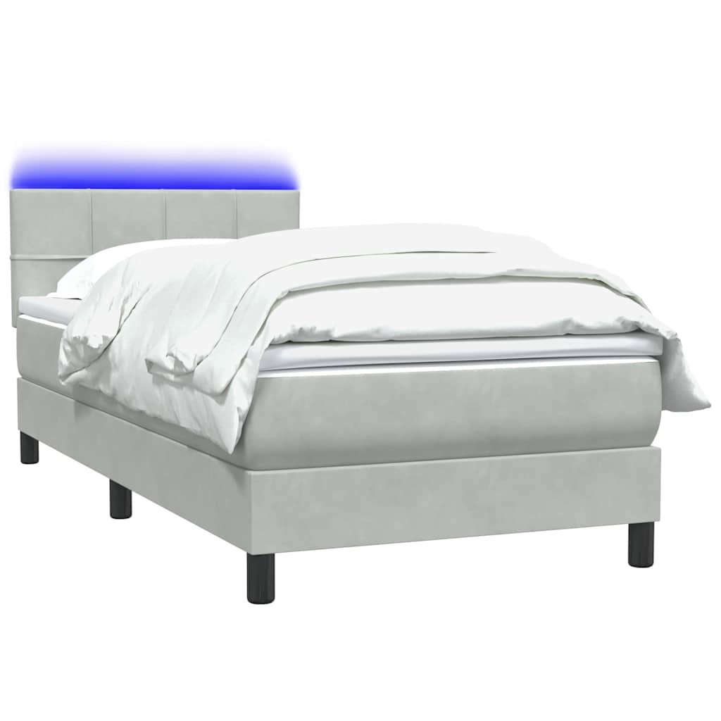 Boxspring met matras en LED fluweel lichtgrijs 80x210 cm