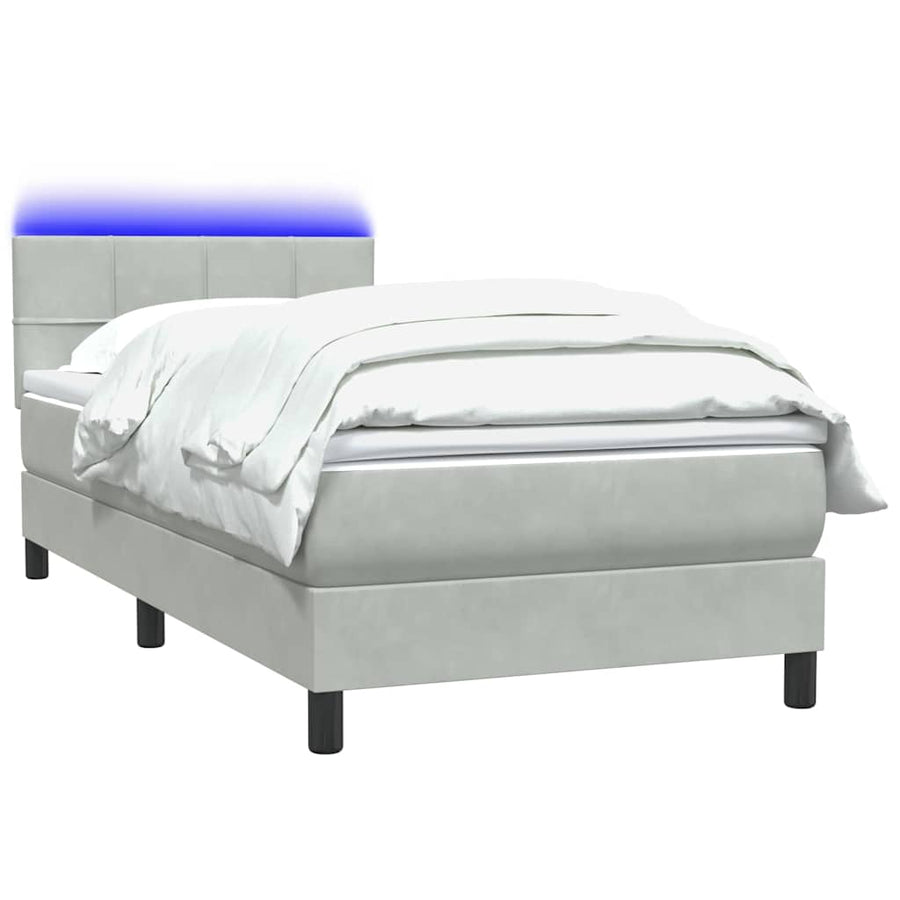 Boxspring met matras en LED fluweel lichtgrijs 80x210 cm
