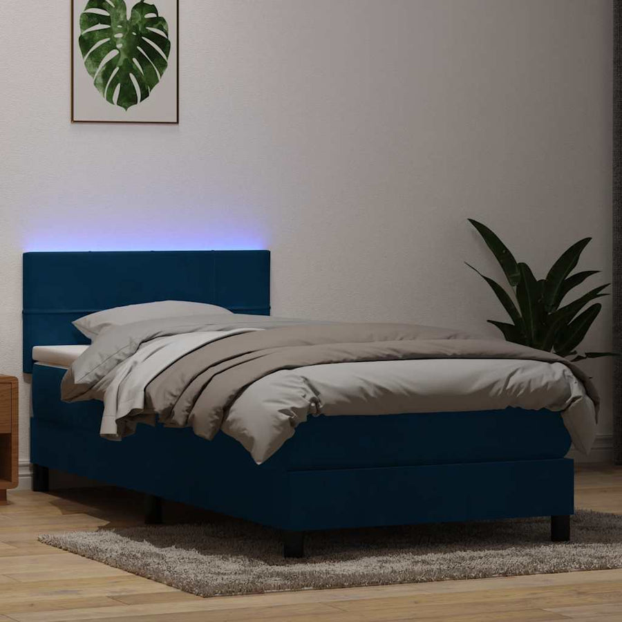 Boxspring met matras fluweel donkerblauw 80x210 cm
