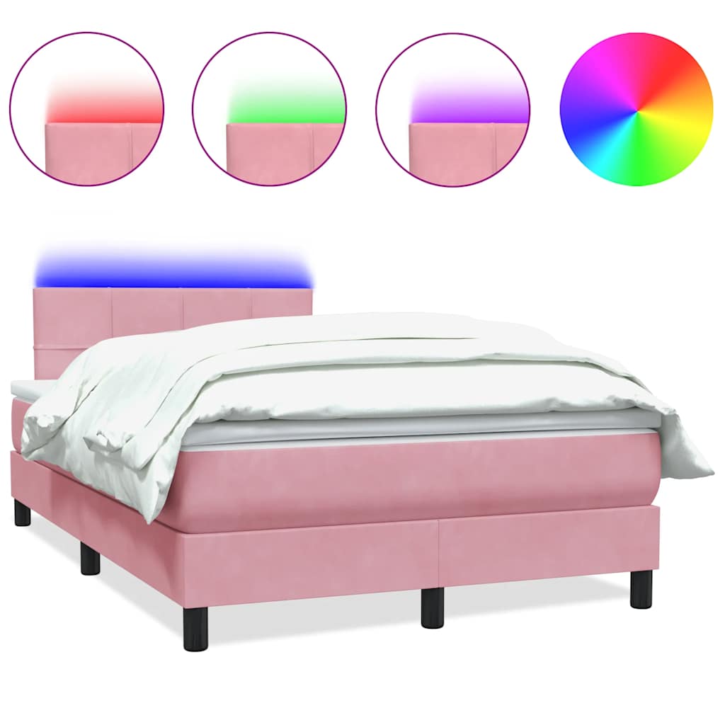 Boxspring met matras en LED fluweel roze 120x210 cm
