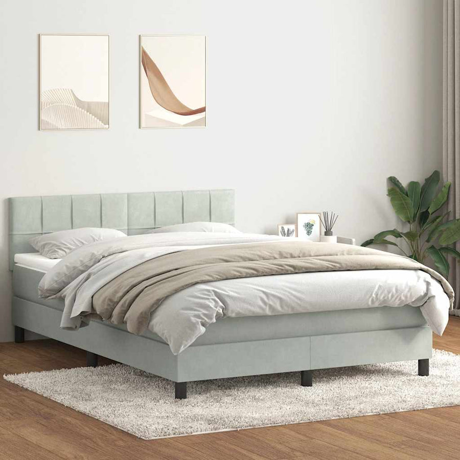 Boxspring met matras fluweel lichtgrijs 160x210 cm