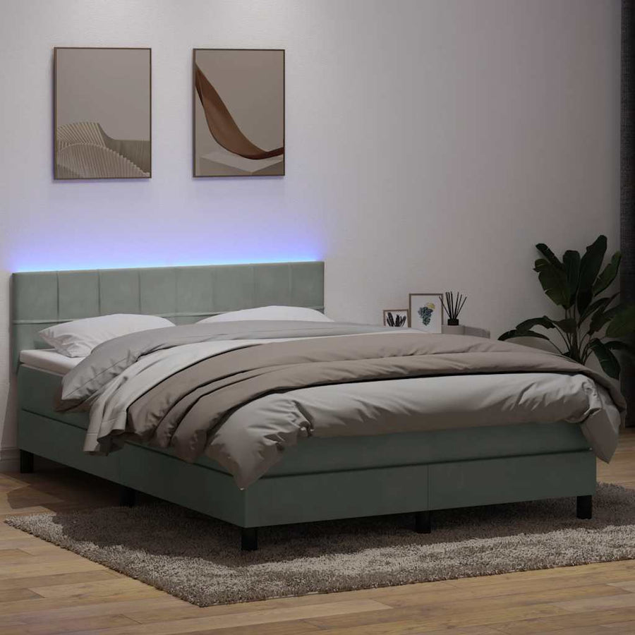 Boxspring met matras fluweel lichtgrijs 160x210 cm