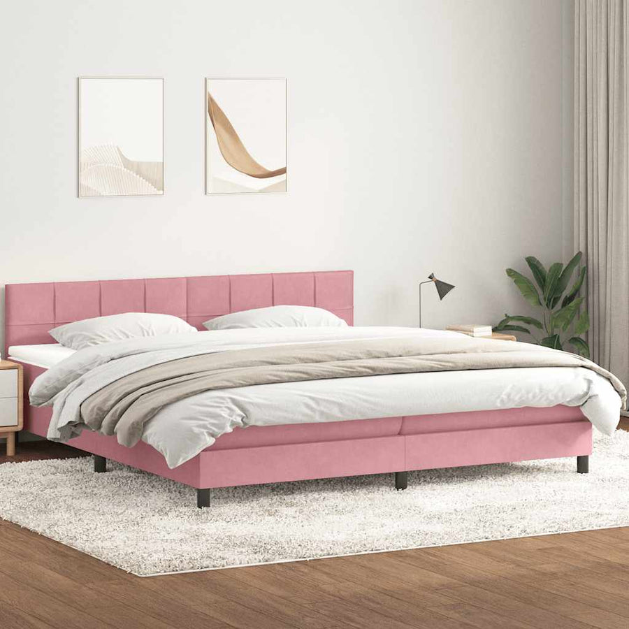 Boxspring met matras fluweel roze 180x210 cm