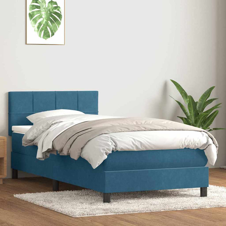 Boxspring met matras fluweel donkerblauw 80x220 cm