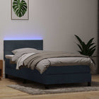 Box spring bed with mattress and LED velvet dark grey 90x220 cm