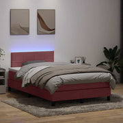 Box spring with mattress and LED velvet pink 120x220 cm