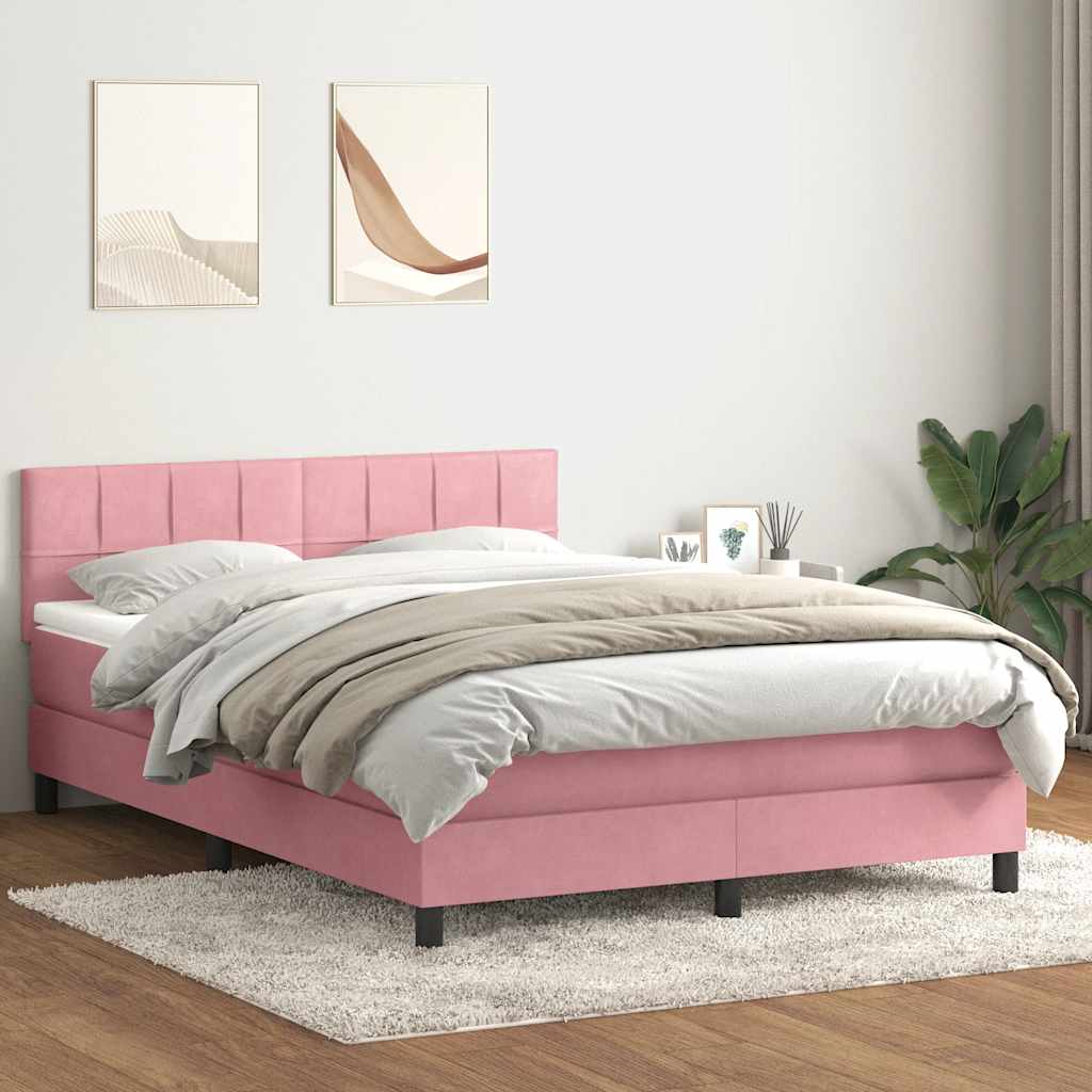 Boxspring met matras fluweel roze 140x220 cm