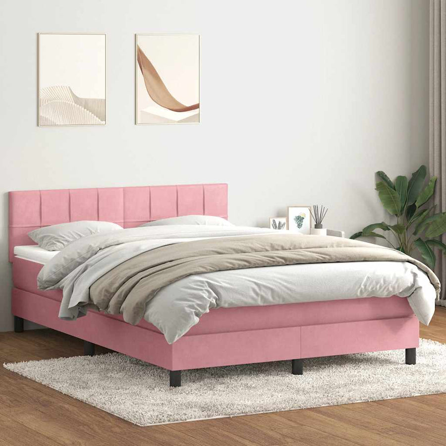 Boxspring met matras fluweel roze 140x220 cm