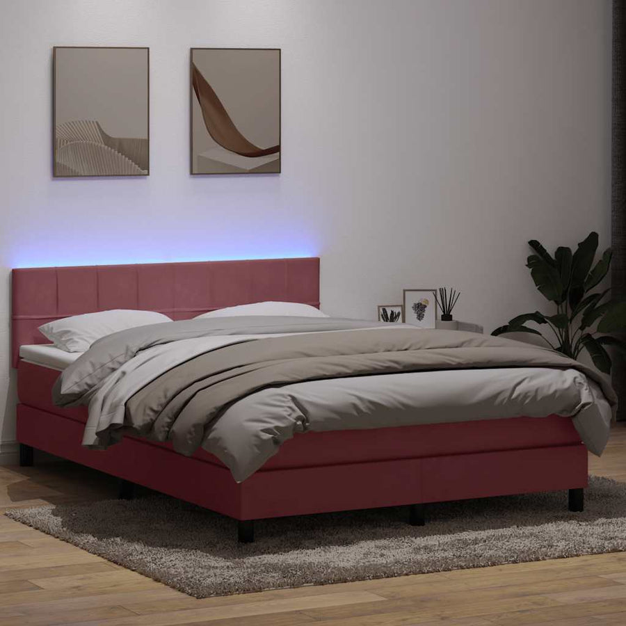 Boxspring met matras fluweel roze 140x220 cm