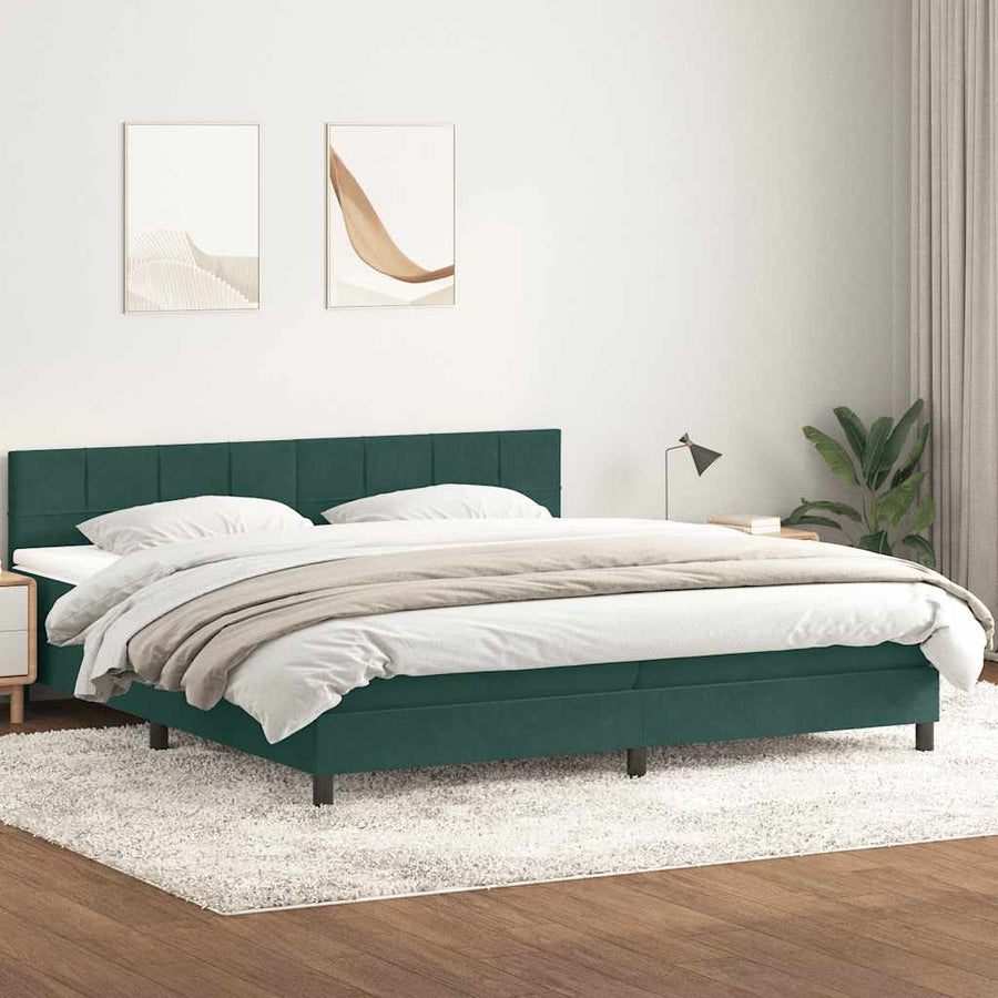 Boxspring met matras fluweel donkergroen 180x220 cm