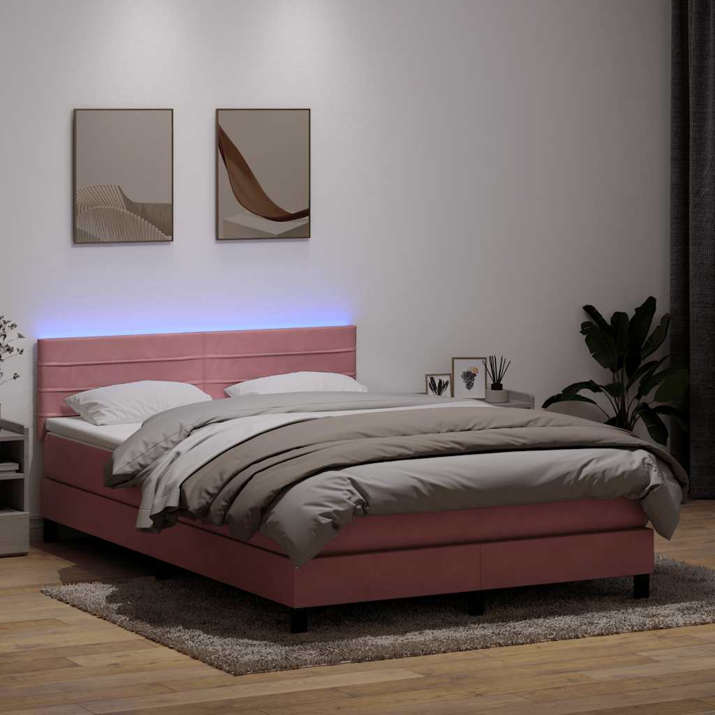 Boxspring met matras fluweel roze 140x210 cm