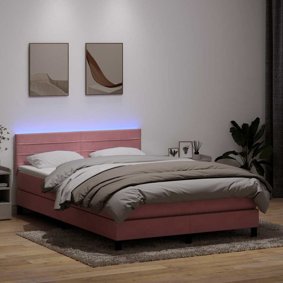 Boxspring met matras fluweel roze 140x210 cm