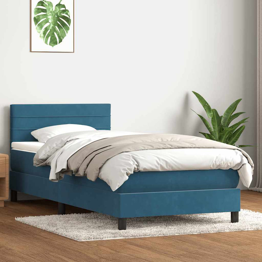 Boxspring met matras fluweel donkerblauw 80x220 cm