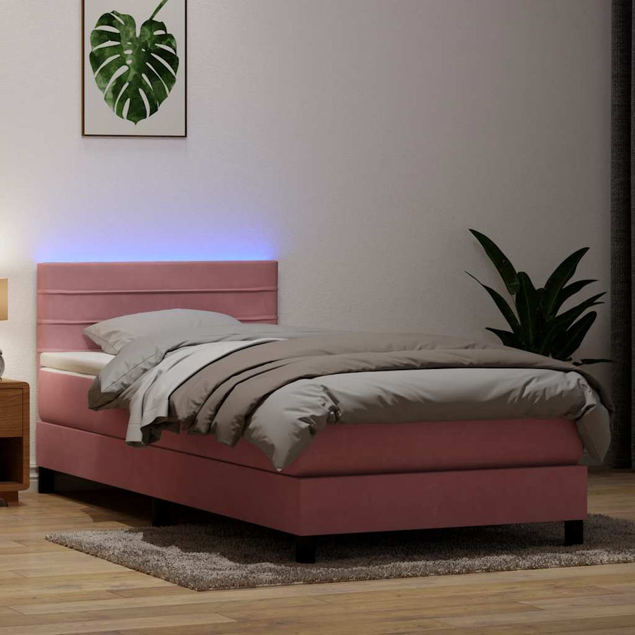 Boxspring met matras fluweel roze 80x220 cm