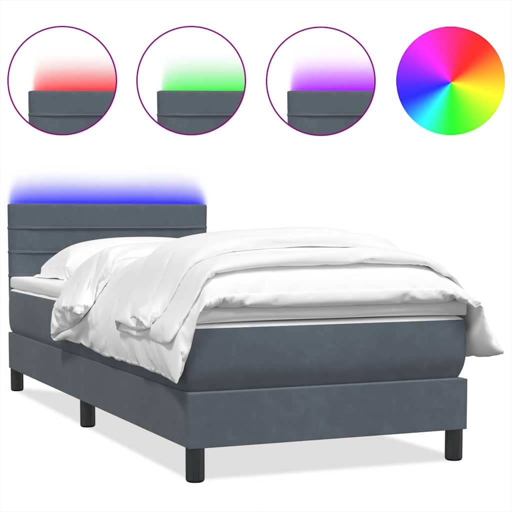 Boxspring met matras fluweel donkergrijs 90x220 cm