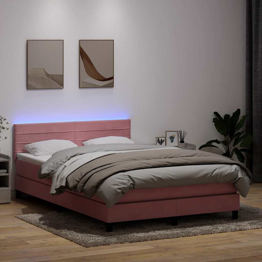 Boxspring met matras fluweel roze 140x220 cm