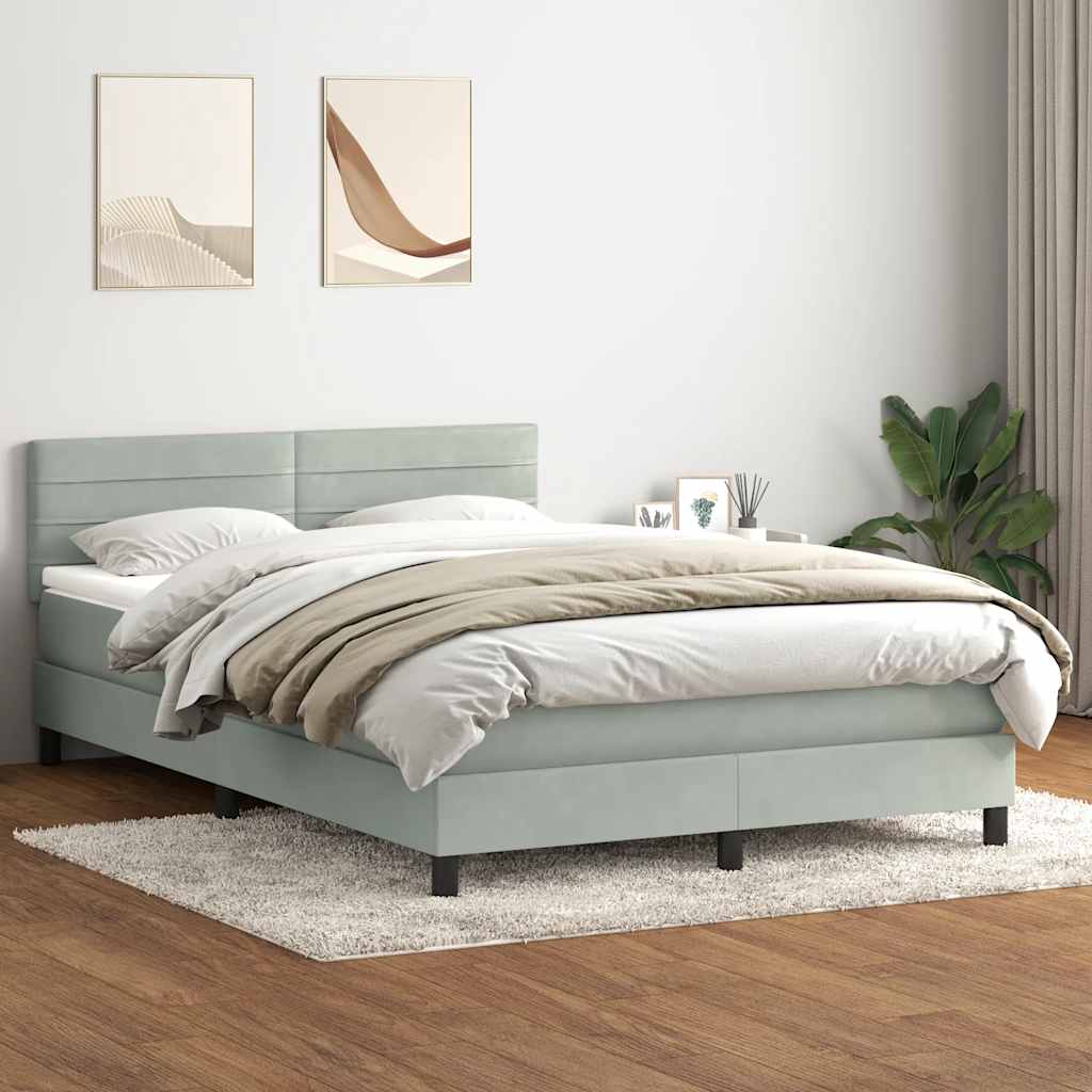 Boxspring met matras fluweel lichtgrijs 160x220 cm