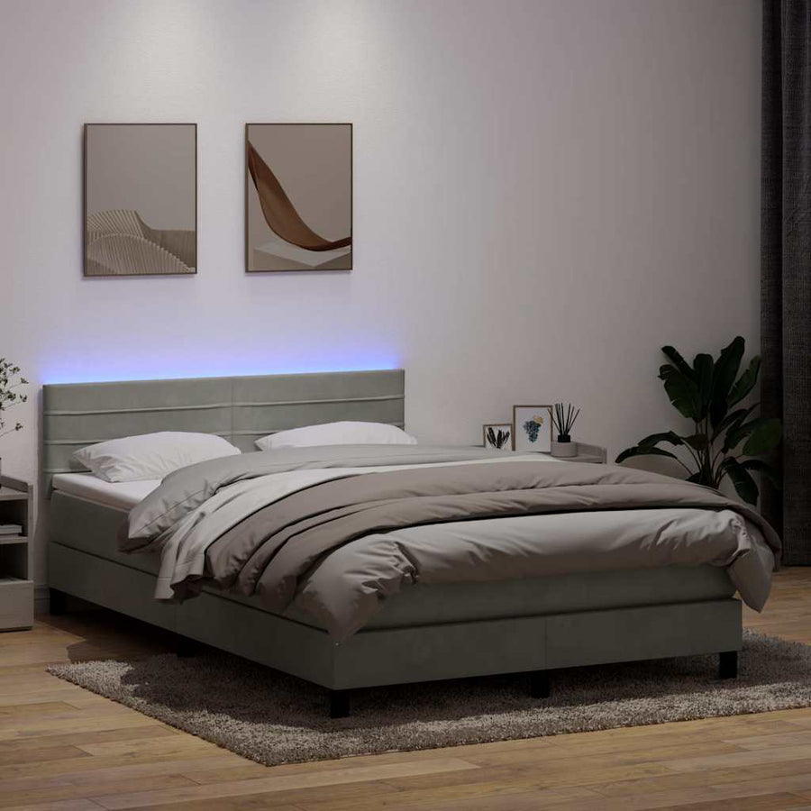 Boxspring met matras fluweel lichtgrijs 160x220 cm