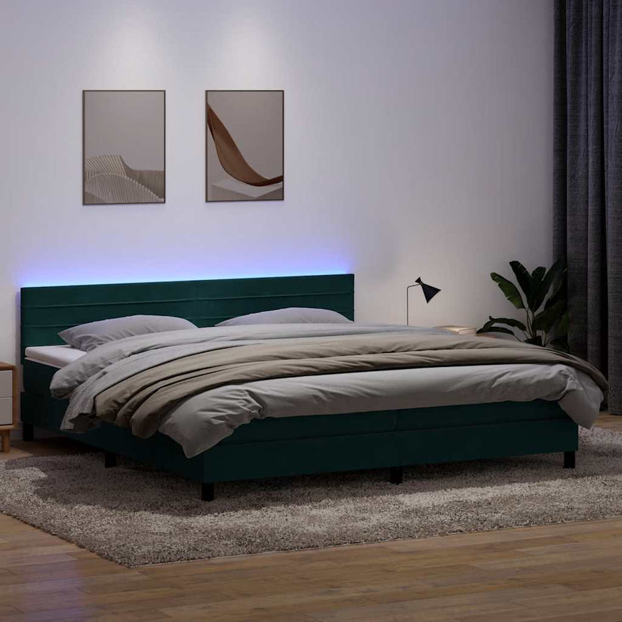 Boxspring Met Matras En Led Fluweel 180 x 220 cm