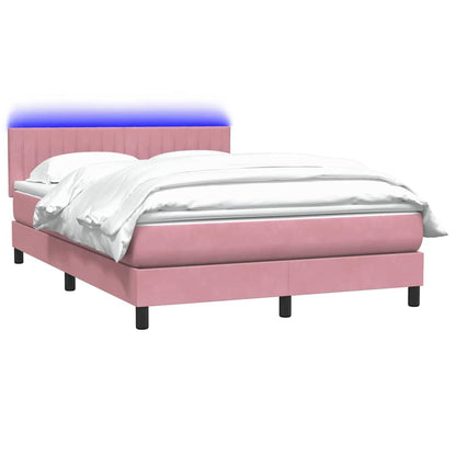 Boxspring met matras en LED fluweel roze 140x210 cm