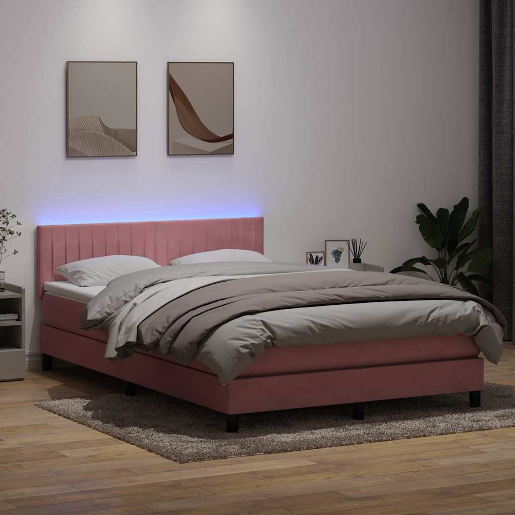 Boxspring met matras en LED fluweel roze 140x210 cm