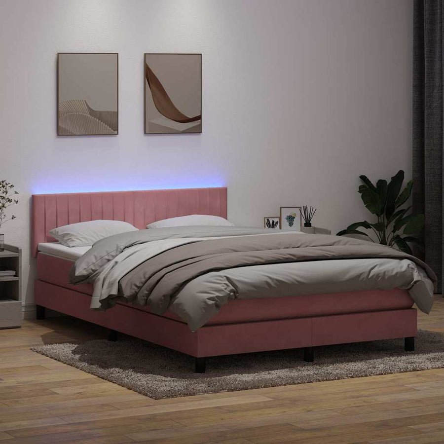 Boxspring met matras en LED fluweel roze 140x210 cm