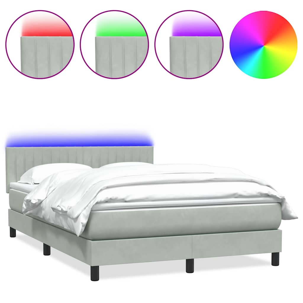 Boxspring met matras en LED fluweel lichtgrijs 160x210 cm