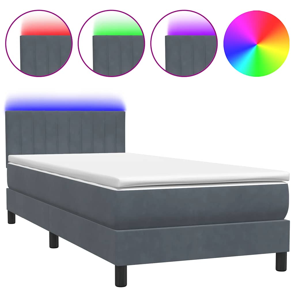 Boxspring met matras en LED fluweel donkergrijs 80x220 cm