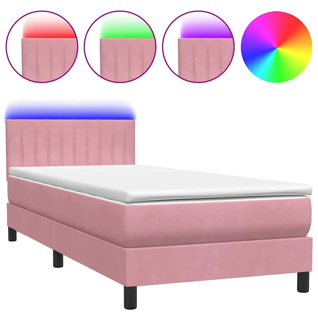 Boxspring met matras en LED fluweel roze 80x220 cm