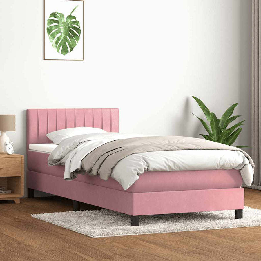 Boxspring met matras en LED fluweel roze 80x220 cm