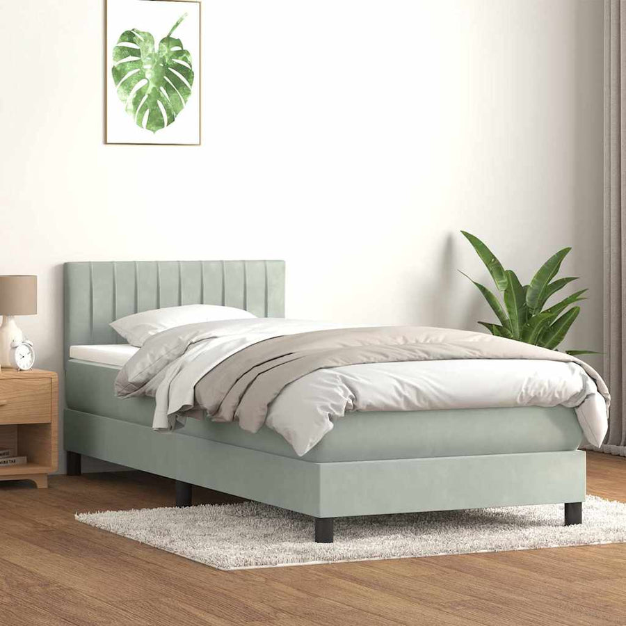 Boxspring met matras en LED fluweel lichtgrijs 90x220 cm