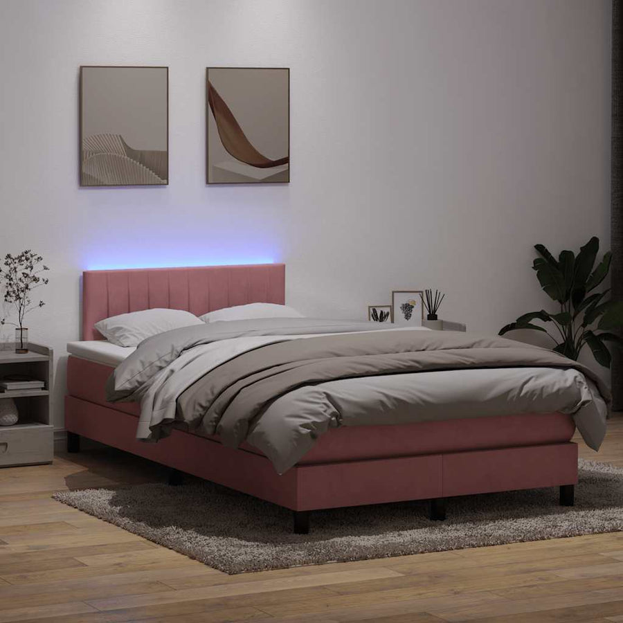Boxspring met matras fluweel roze 120x220 cm