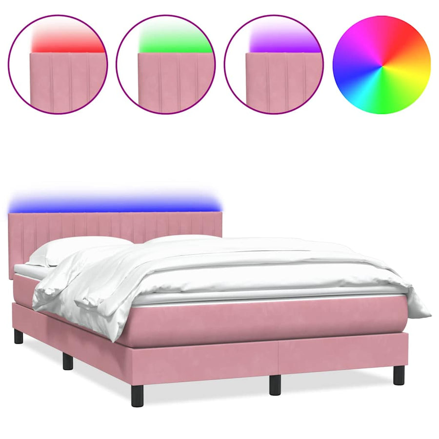 Boxspring met matras fluweel roze 140x220 cm