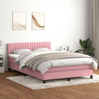 Box spring with mattress and LED velvet pink 140x220 cm