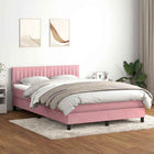 Box spring with mattress and LED velvet pink 160x220 cm